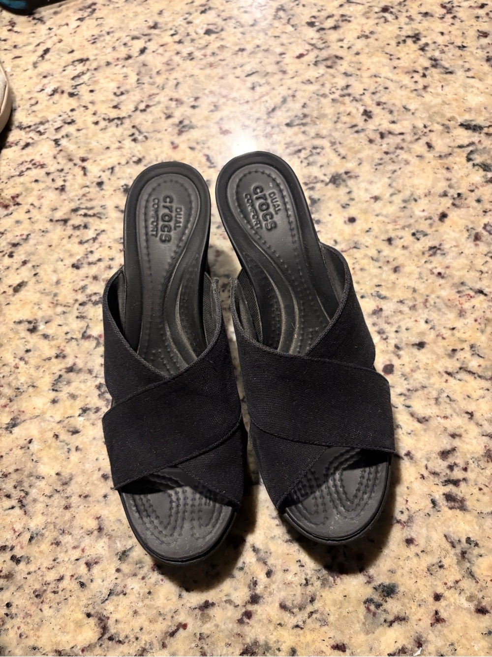 CROCS Women's Black Crisscross Slip-On Wedge Mules